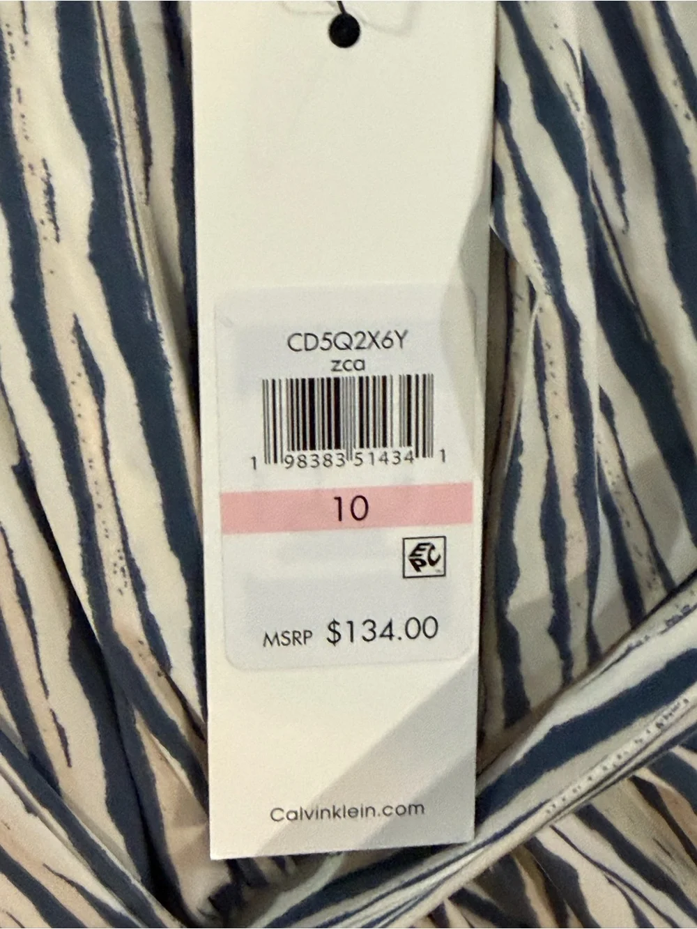 Calvin Klein Maxi Dress Size 10 Blue Stripe Wrap Waist Tie Coastal Chic Cottage - Picture 5 of 12